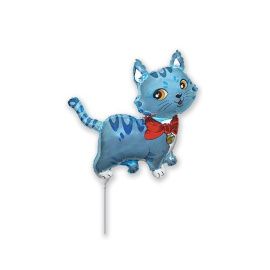 Воздушный шарик из фольги Мини фигура Кошечка голубая 33см х 33см