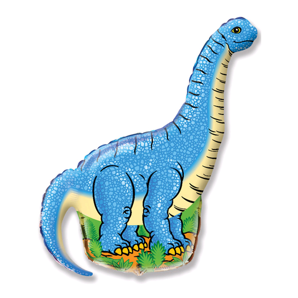 Фигурный шарик из фольги динозавр Диплодок голубой 110см X 66см