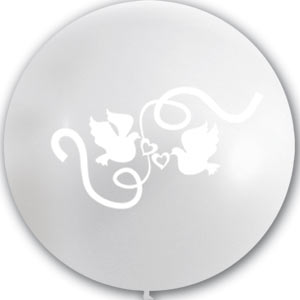 Воздушный шарик 36"/91см с 3ст. рис. (шелк белый) Декоратор TRANSPARENT Голуби