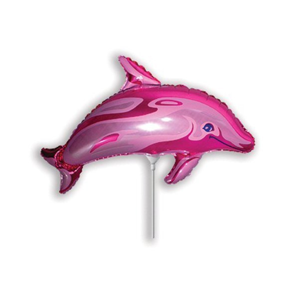 Воздушный шарик из фольги Мини фигура Дельфин малиновый 29смХ48см