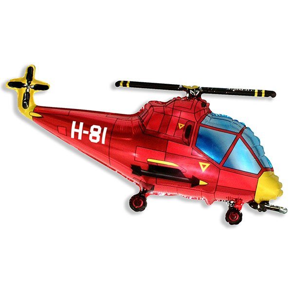 Фигурный шарик из фольги Вертолет красный 57смХ96см