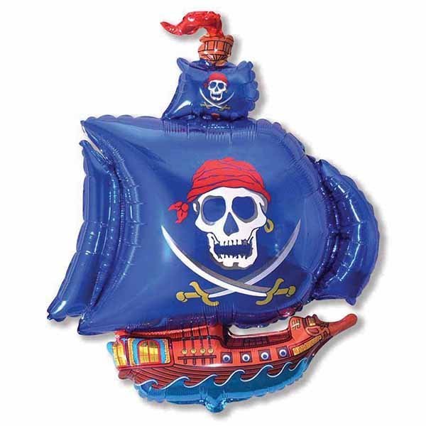 Фигурный шарик из фольги Пиратский корабль голубой 102смХ78см