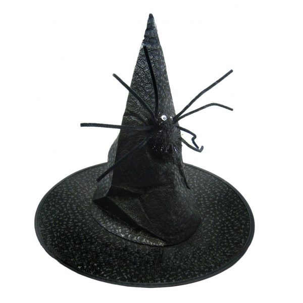 Карнавальный колпак ведьмы черный с пауком