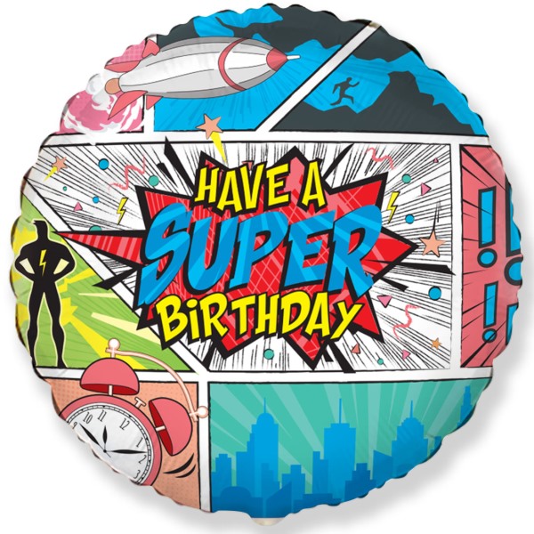 Воздушный шарик из фольги Круг Супер День Рождения 18"/45см