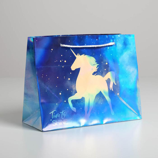 Подарочный Голографический пакет Unicorn, 23 × 18 × 10 см