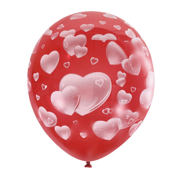 Воздушные шарики 12"/30см с 5ст. рис. (растр) Декоратор CHERRY RED Сердца