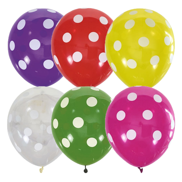 Воздушные шарики 12"/30см с 5 ст. рис (шелк) Декоратор 8-цветное яркое ассорти Горошек