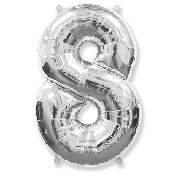 Фигурный шарик из фольги Цифра 8 серебро 102см