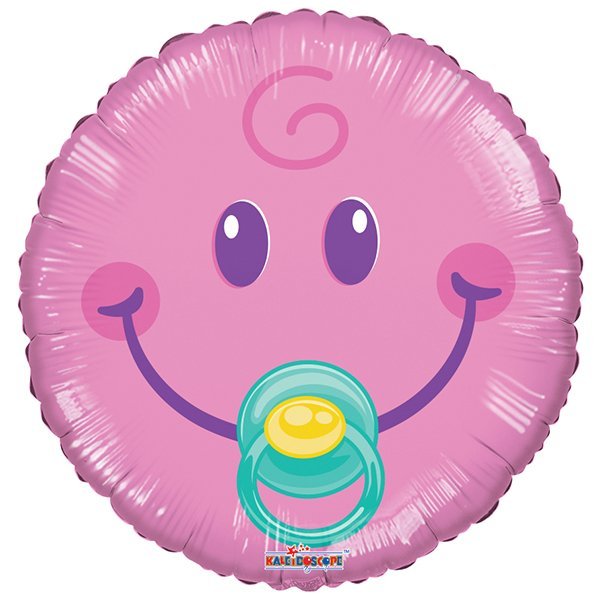 Воздушный шарик из фольги Мини круг Смайл розовый Малышка 9"/23см