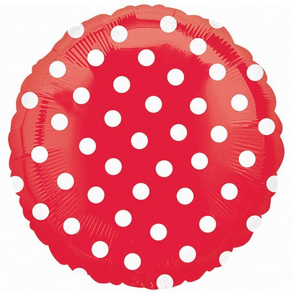 Воздушный шарик из фольги Круг Горошек Красный 18"/45см