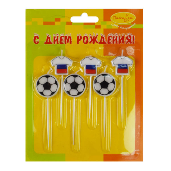 Свечи для торта Футбол Россия 2,5см 6шт (3+3)