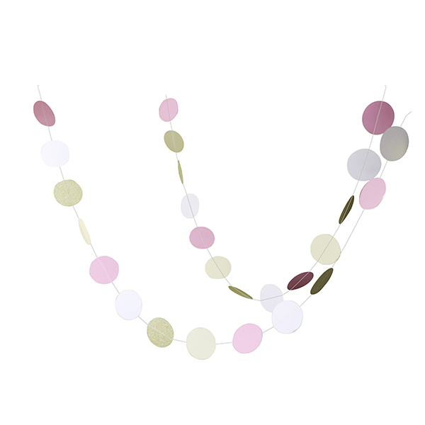 Бумажное украшение подвеска Круги 6,5см white/pink/gold глиттер180см