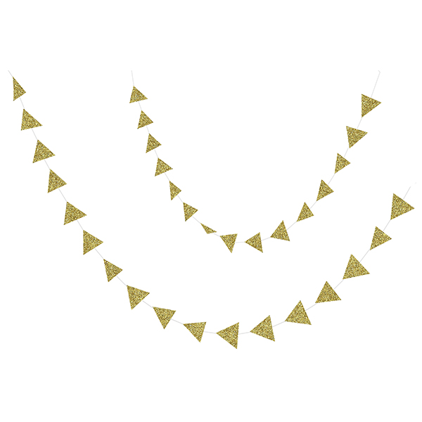 Бумажное украшение подвеска Треугольники 5см gold глиттер 120см
