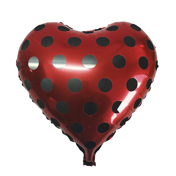 Воздушный шарик из фольги Сердце Red Горошек черный 18"/45см