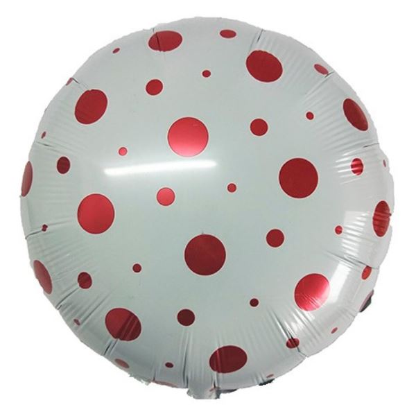 Воздушный шарик из фольги Круг White Конфетти Red 18"/45см