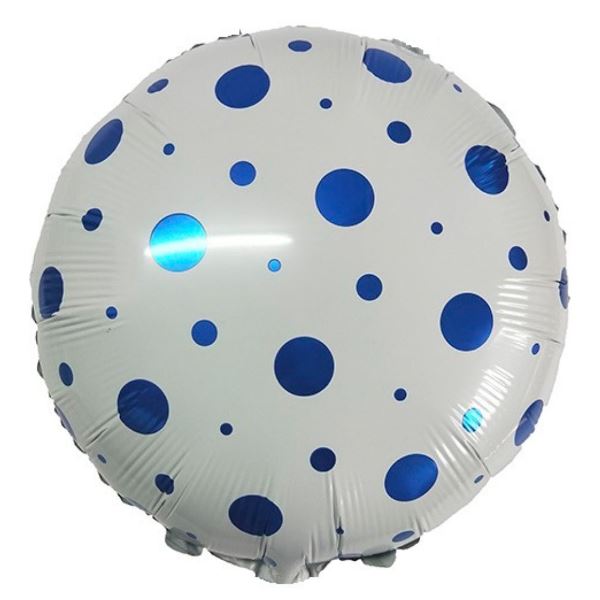 Воздушный шарик из фольги Круг White Конфетти Blue 18"/45см