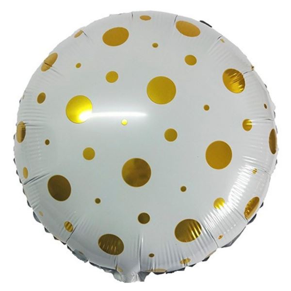 Воздушный шарик из фольги Круг White Конфетти Gold 18"/45см