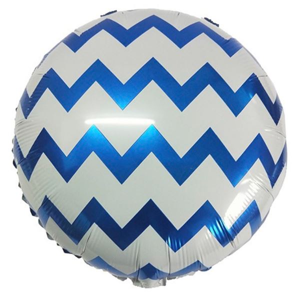 Воздушный шарик из фольги Круг White Шеврон Blue 18"/45см
