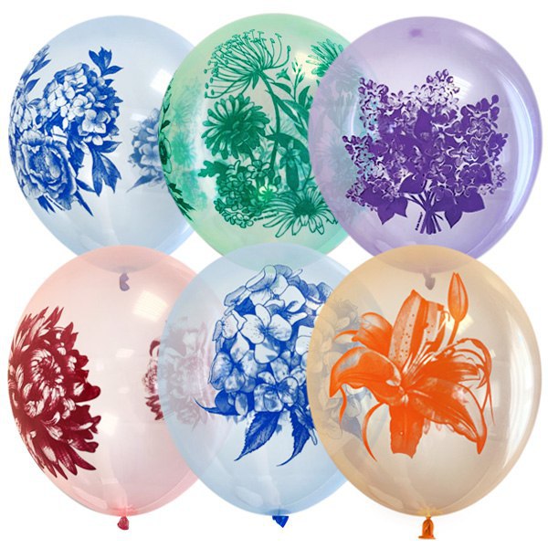 Воздушные шарики 12"/30см Кристалл Bubble ассорти рис Цветы