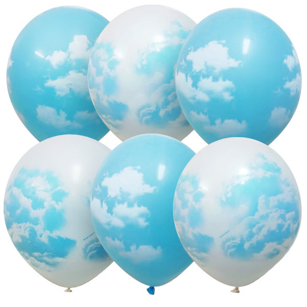 Воздушные шарики 12"/30см Пастель+Декоратор (растр) 4 ст. рис. Облака 25шт