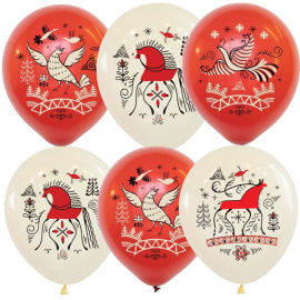 Воздушные шары 12"/30см ассорти рис. Русский стиль. Мезенская роспись