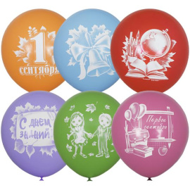 Воздушные шары 12"/30см Пастель+Декоратор ассорти с 2 ст. рис. Первое Сентября 