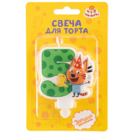 Свеча Цифра 5 Три кота Коржик с держателем 6 х 6,3 + 1,5 см