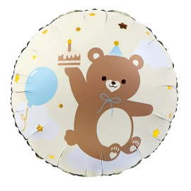 Фольгированный шар Круг Мишка с кексиком кремовый 18"/45 см