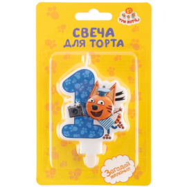 Свеча Цифра 1 Три кота Коржик с держателем 5,5 х 6 + 1,5 см 