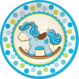 Тарелки бумажные ламинированные Лошадка Малыш голубая  23см