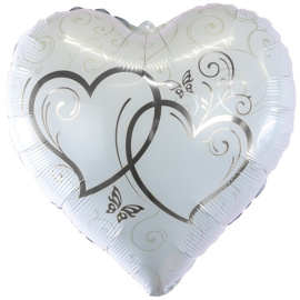 Фольгированный шар Сердце Влюбленные сердца белый/серебро 18"/45 см