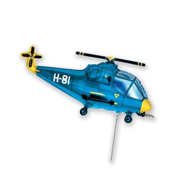 Воздушный шарик из фольги Мини фигура Вертолет голубой 33см х 23см