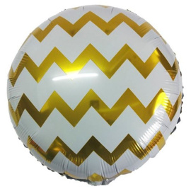 Воздушный шарик из фольги Круг White Шеврон Gold 18"/45см