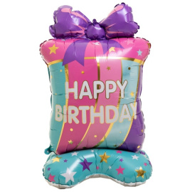 Фольгированный шар фигура ПОДАРОК ЯРКИЙ на подставке 59"/150 см