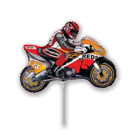 Фольгированный шар Мини фигура Мотоциклист оранжевый 23см х 30см