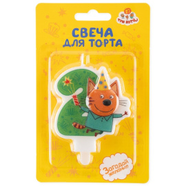 Свеча Цифра 2 Три кота Компот с держателем 6 х 6,3 + 1,5 см