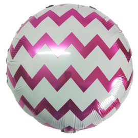 Воздушный шарик из фольги Круг White Шеврон Red/Pink 18"/45см