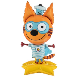 Фольгированный шар фигура 3D на подставке Три кота Коржик 48"/122 см