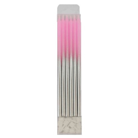 Свечи для торта Металлик Pink & Silver 15см с держателями