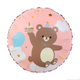 Фольгированный шар Круг Мишка с кексиком розовый 18"/45 см