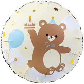 Фольгированный шар Круг Мишка с кексиком кремовый 18"/45 см