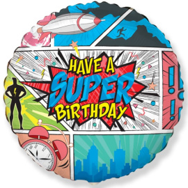 Воздушный шарик из фольги Круг Супер День Рождения 18"/45см