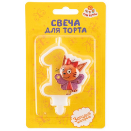 Свеча Цифра 1 Три кота Карамелька с держателем 5,8 х 6 + 1,5 см