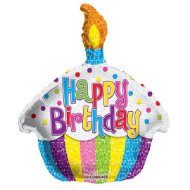 Воздушный шарик из фольги Мини фигура С Днем Рождения Капкейк 12"/31см