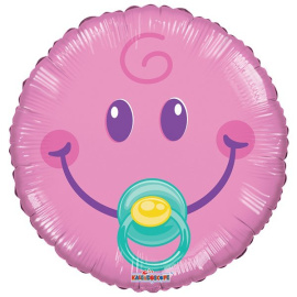 Воздушный шарик из фольги Мини круг Смайл розовый Малышка 9"/23см
