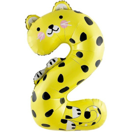Фигурный шарик из фольги Цифра 2 Зверята Леопард 40"/102 см