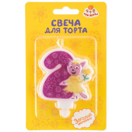 Свеча Цифра 2 Три кота Лапочка с держателем 6 х 6,3 + 1,5 см