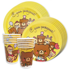 Набор одноразовой посуды Медвежата с ДР на 12 персон