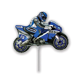 Воздушный шарик из фольги Мини фигура Мотоциклист голубой 23см х 30см