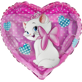 Фольгированный шар Сердце Кошка с бантиком 18"/45 см